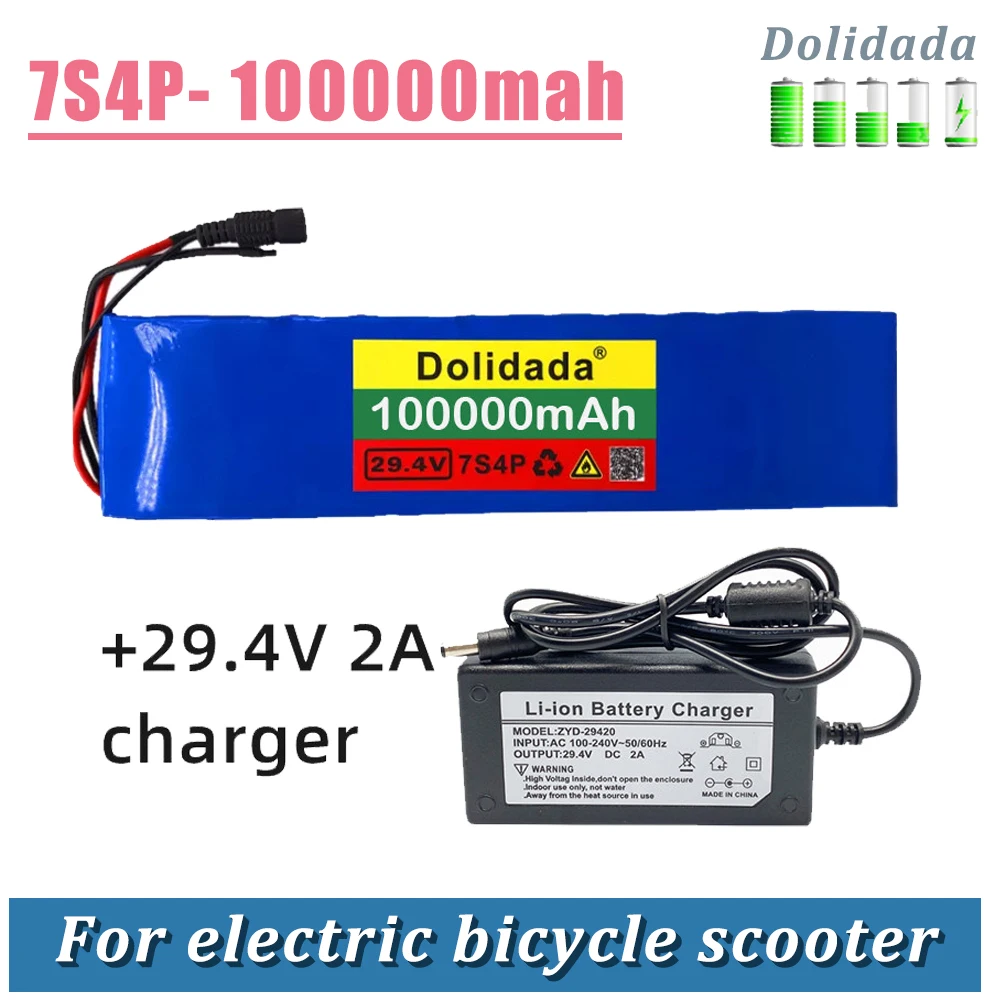

7s4p 24v 100ah 29.4v Battery Pack Lithium Li-ion Battery Built-in Bms For Electric Bicycle Unicycle Scooter Wheelchair + Charger