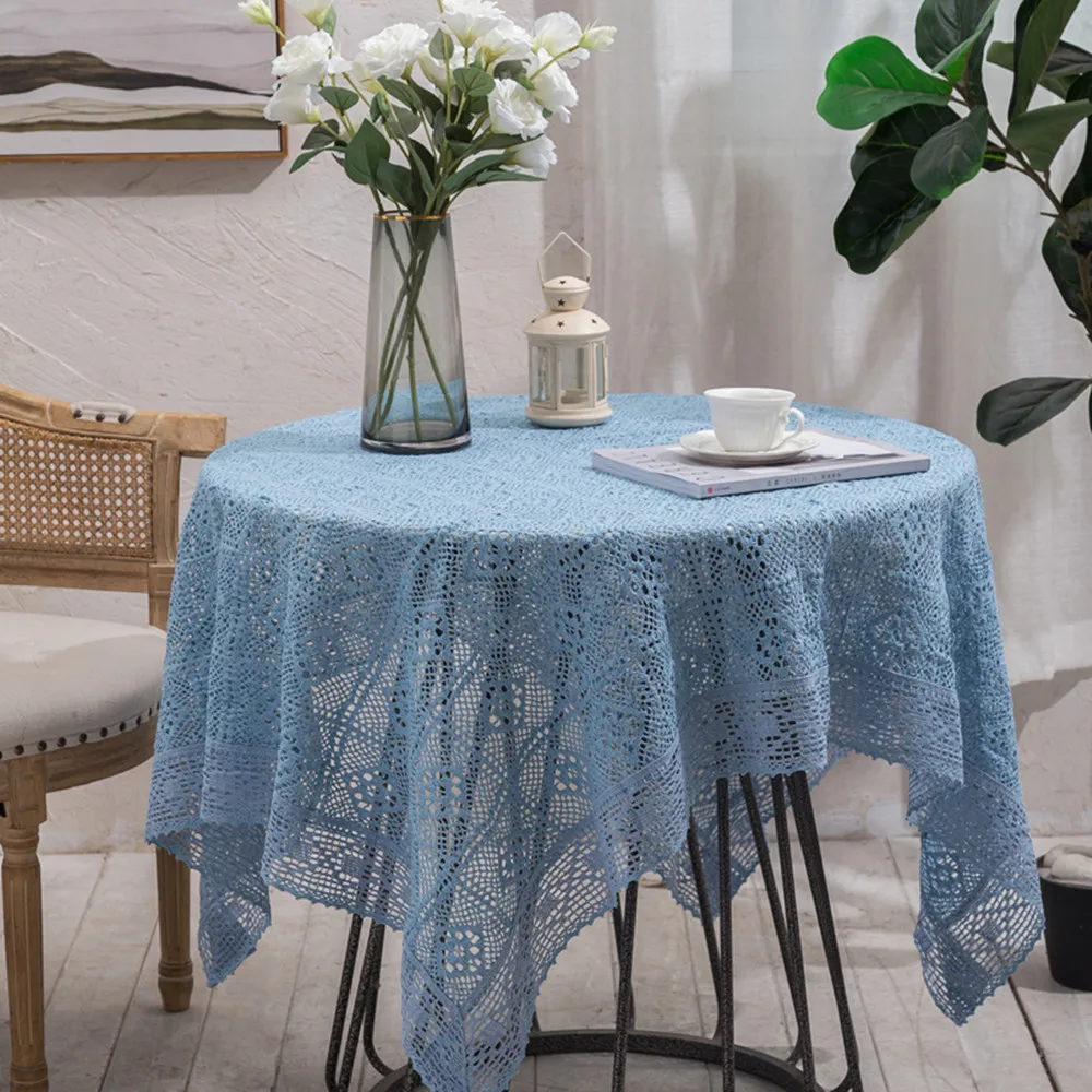 

Original Crochet Hollow Tablecloths Dining Mat Home Square Tablecloth Blue Table cloth Coffee Round Table Cover tischdecke ER1
