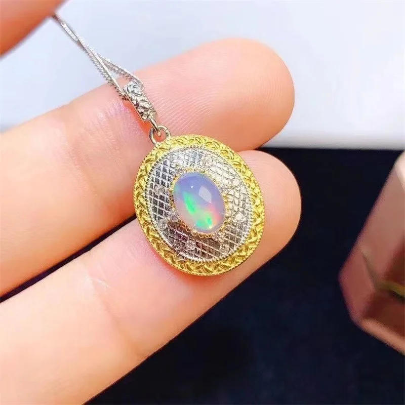 Женское ожерелье из серебра 925 пробы с натуральным опалом