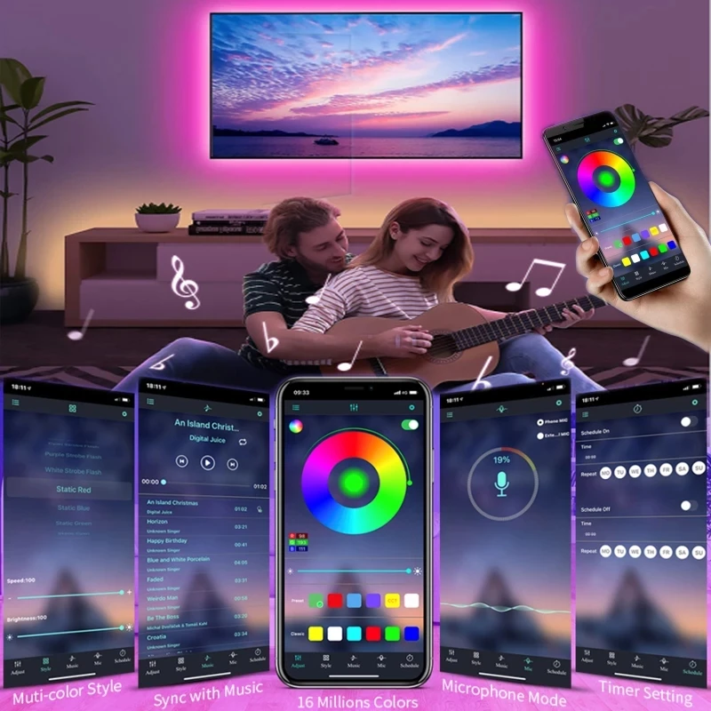 Bluetooth Usb Светодиодная лента 5 в Rgb 2835 5050 люмен подсветка для телевизора м 10 15