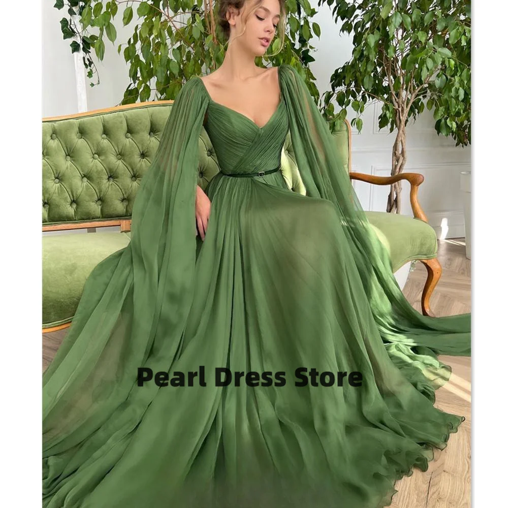 

Сказочное зеленое платье-трапеция с накидкой для выпускного вечера, шифоновое платье 100D с подметальным поясом, вечернее платье, платья