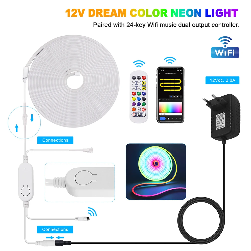 5M WS2811 WiFi Smart RGB Неоновая светодиодная лента 24 клавиши Пульт дистанционного