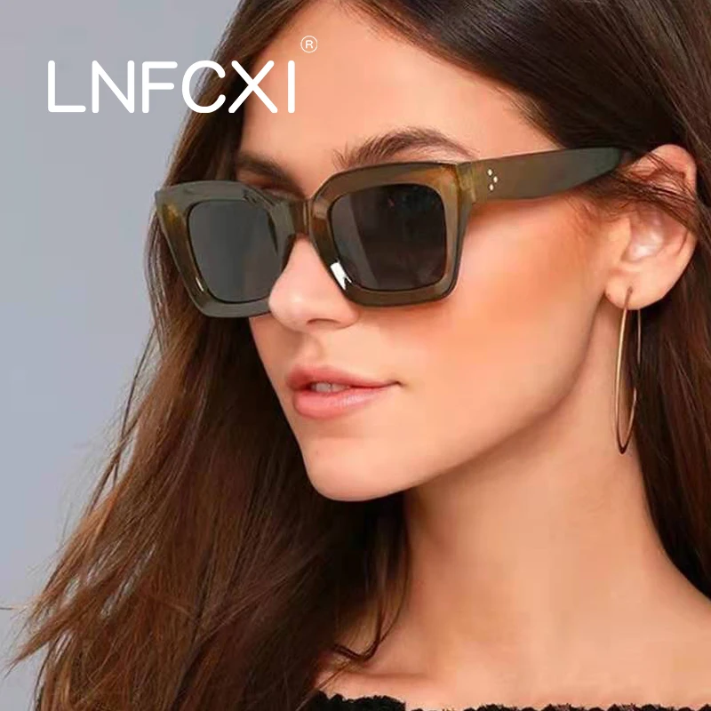 

LNFCXI Fashion Rectangle Sunglasses Women Men Vintage Black Leopard Jelly Color Eyewear Retro Small Sun Glasses Ladies UV400