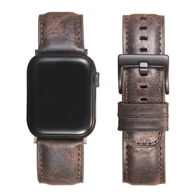 

Retro Crack Genuine Leather Strap for iWatch 38mm 40mm Sports Band for Apple watch 42mm 44mm Series 3 4 5 6 SE 7 41MM 45MM