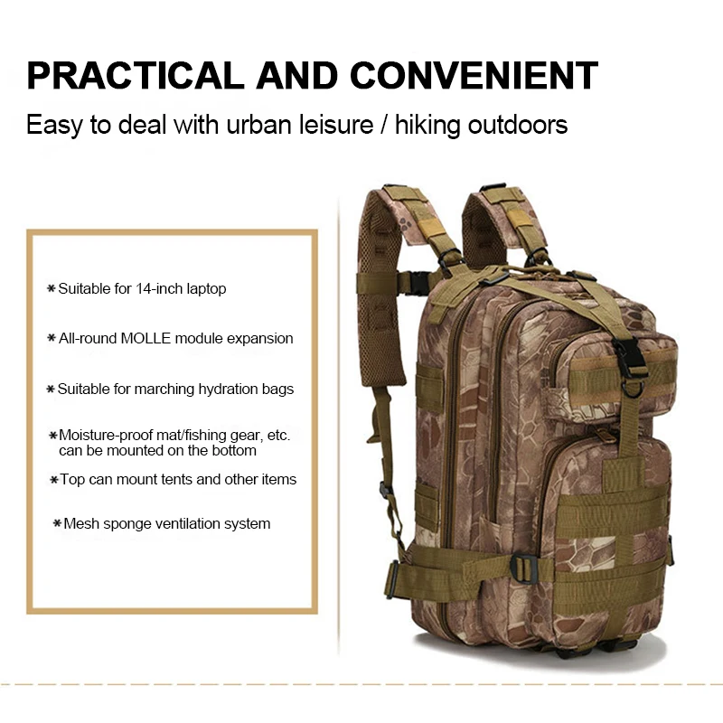 

25-30L Military Tactical Backpack 600D Nylon Waterproof Outdoor Rucksacks Hiking Camping Sports Backpack Travel Trekking Bag