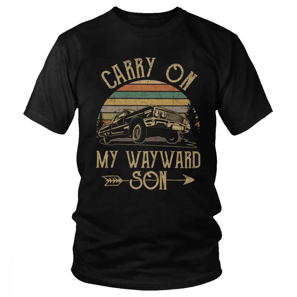 

Supernatural T-Shirts Vintage Men's T Shirt Carry On My Wayward Son Dark Heather Unique Tee Tops Cotton Printed Tshirt Clothing