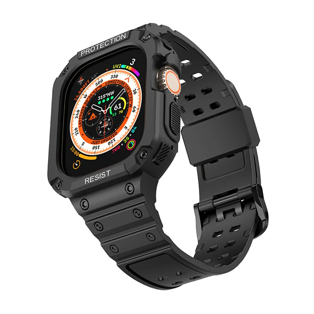 

Ремешок силиконовый спортивный для Apple Watch Ultra, браслет 49 мм с полным покрытием и встроенным защитным корпусом, с защитой от столкновений