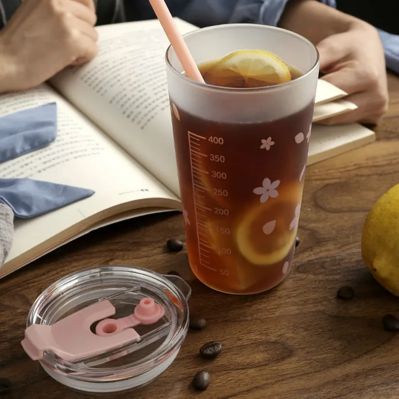 

Creative Cartoon Straw Glass Cup with Scale Microwaveable Milk Sealing Cup Cute Measuring Cup High Temperature Resistance