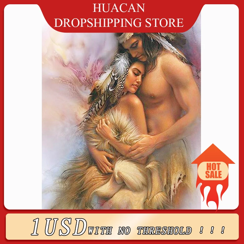 

HUACAN Diamond Painting Portrait 5D Wall Decor Diamond Embroidery Mosaic Indians Couple Cross Stitch Home Art