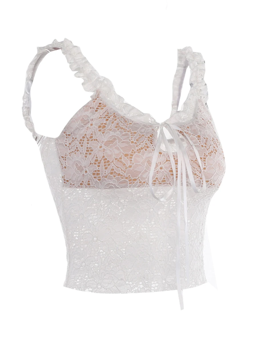 Женский сексуальный цветочный кружевной топ на бретельках, майка, кроп ...