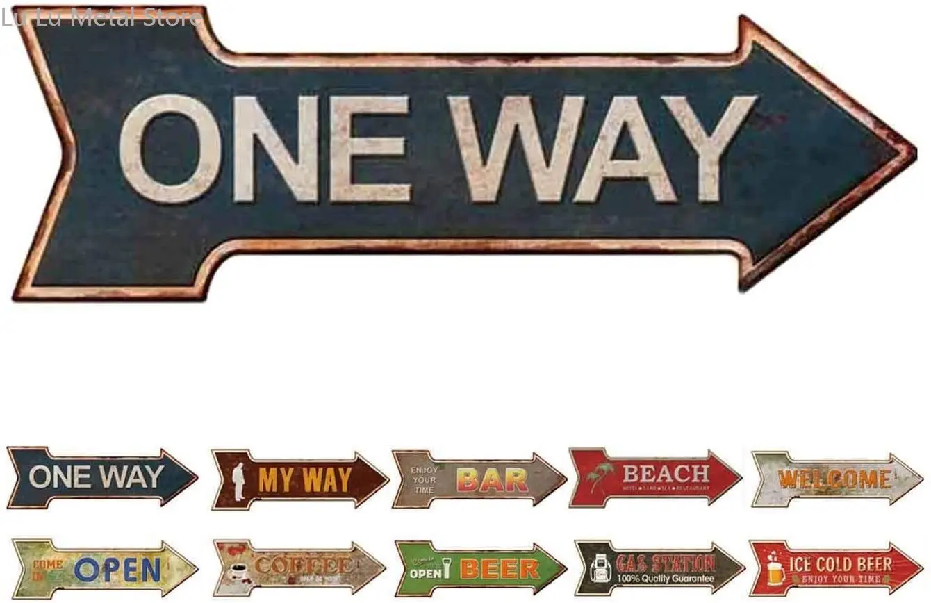 

Metal Signs Arrow Retro Door Signs with One Way for Road Decoration