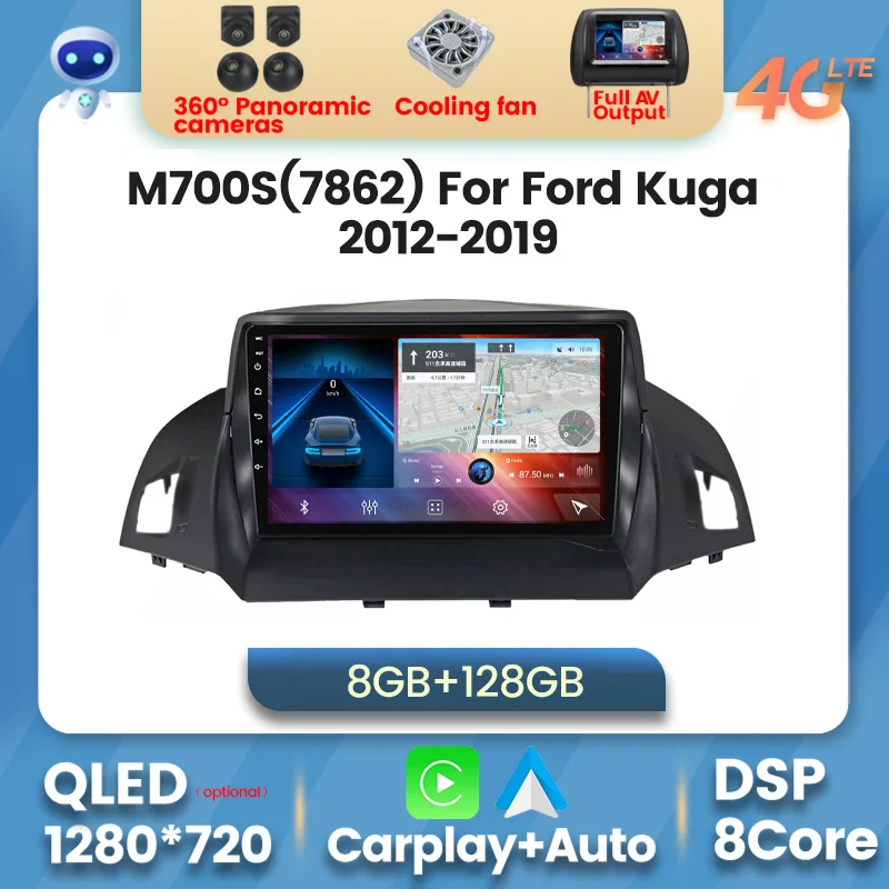 Автомобильный мультимедийный плеер для Ford Kuga Escape 2012 2013 2014-2016 Android 11 8 + 2019G QLED экран