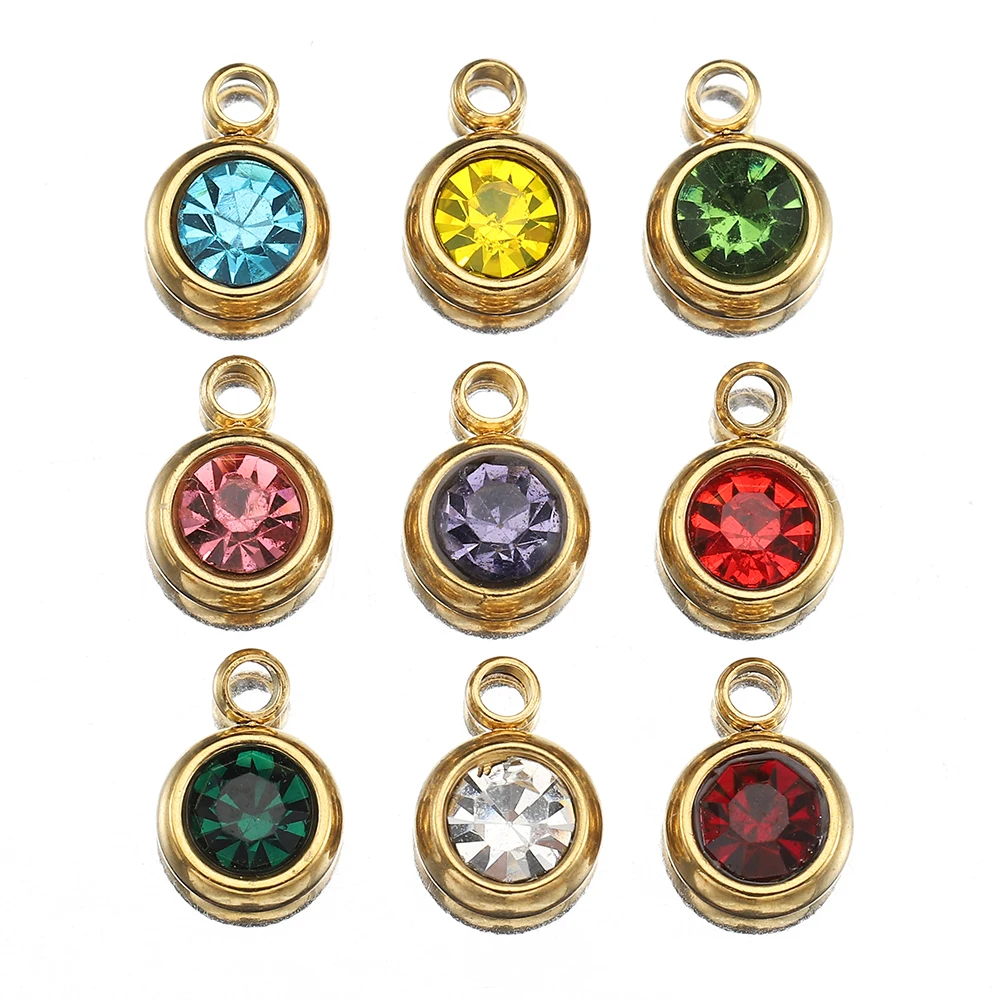 

20pcs/lot Stainless Steel Rhinestone Beads 6mm Gold Color Shiny Charms Pendant for DIY Jewelry Making Necklace Bracelet Findings