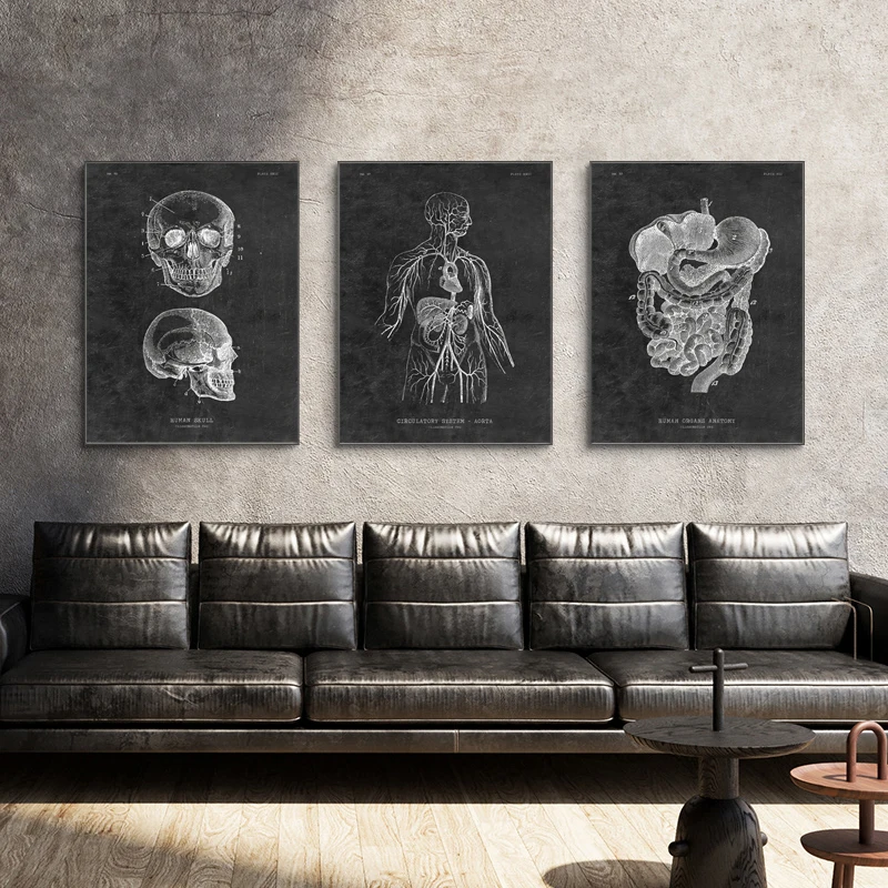

Modern Black And White Industrial Style Lines Human Skeleton Heart Organ Wall Art Canvas Painting Posters Living Room Home Decor