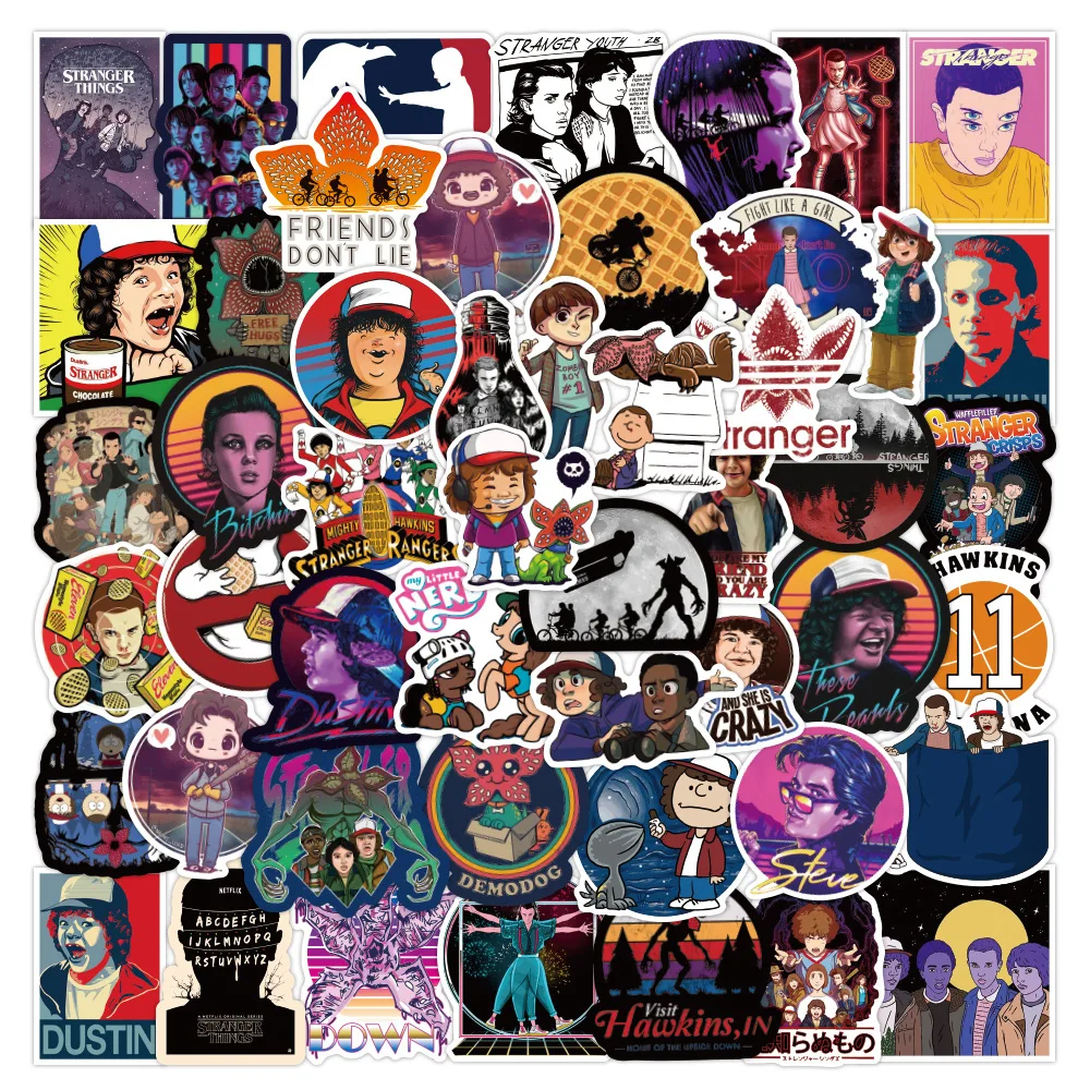 

50pcs Stranger Things Anime Stickers Kawaii Skateboard Luggage Laptop Helmet DIY Decorative Stickers Children toys Gift Stickers
