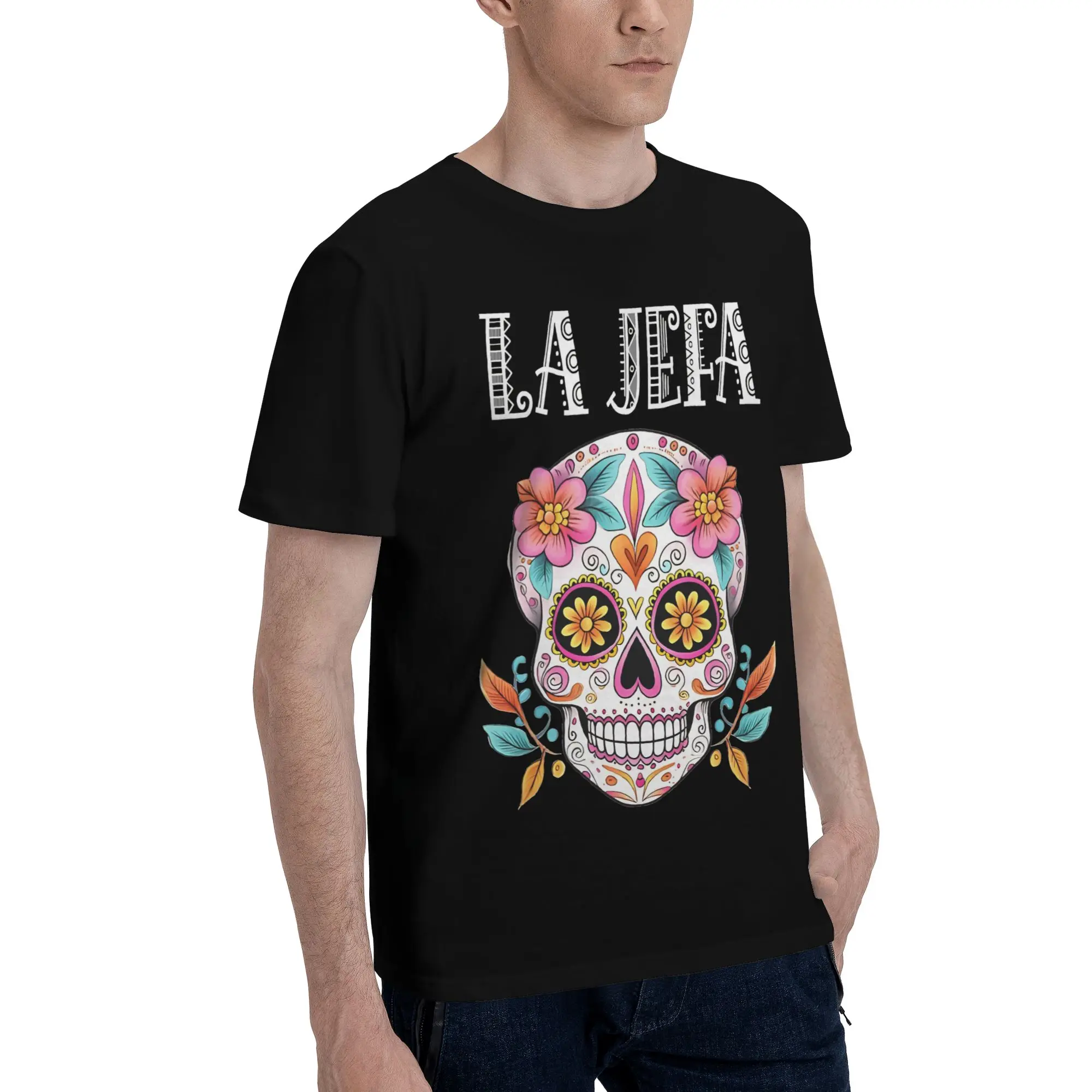 Фото Футболка с принтом La Jefa Día De Muertos Mexican Skull Day Of The Dead для мужчин и женщин, хлопковая футболка, одежда №3