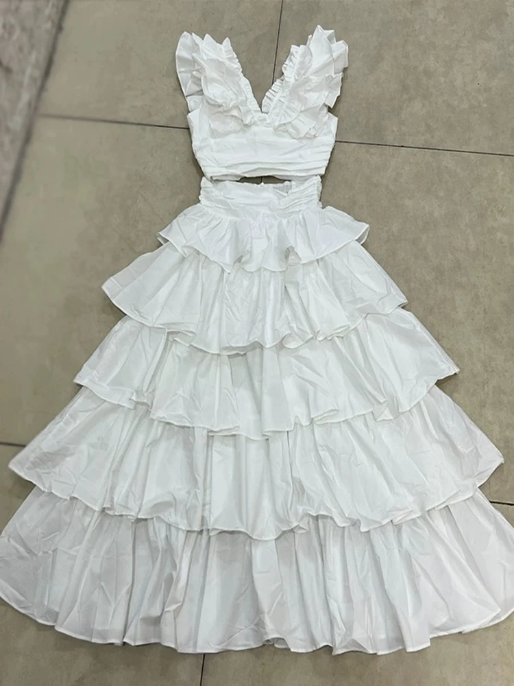 Женский летний костюм-двойка элегантный однотонный топ с V-образным вырезом и