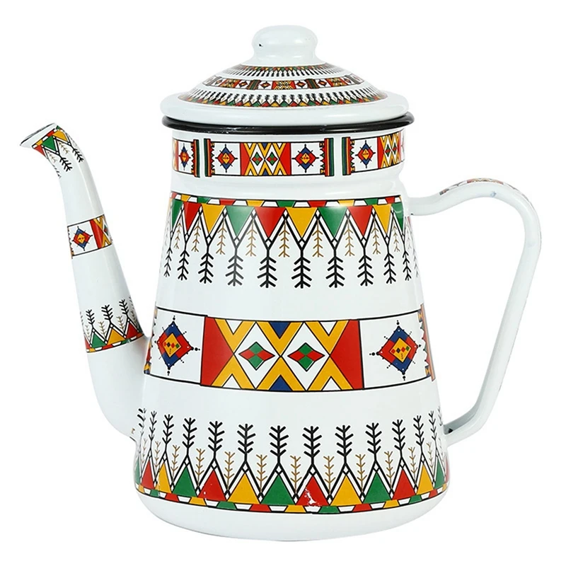 1.2L Enamel Coffee Pot Pour Over Milk Water Jug Pitcher Barista Teapot Kettle for Gas Stove and Induction Cooker