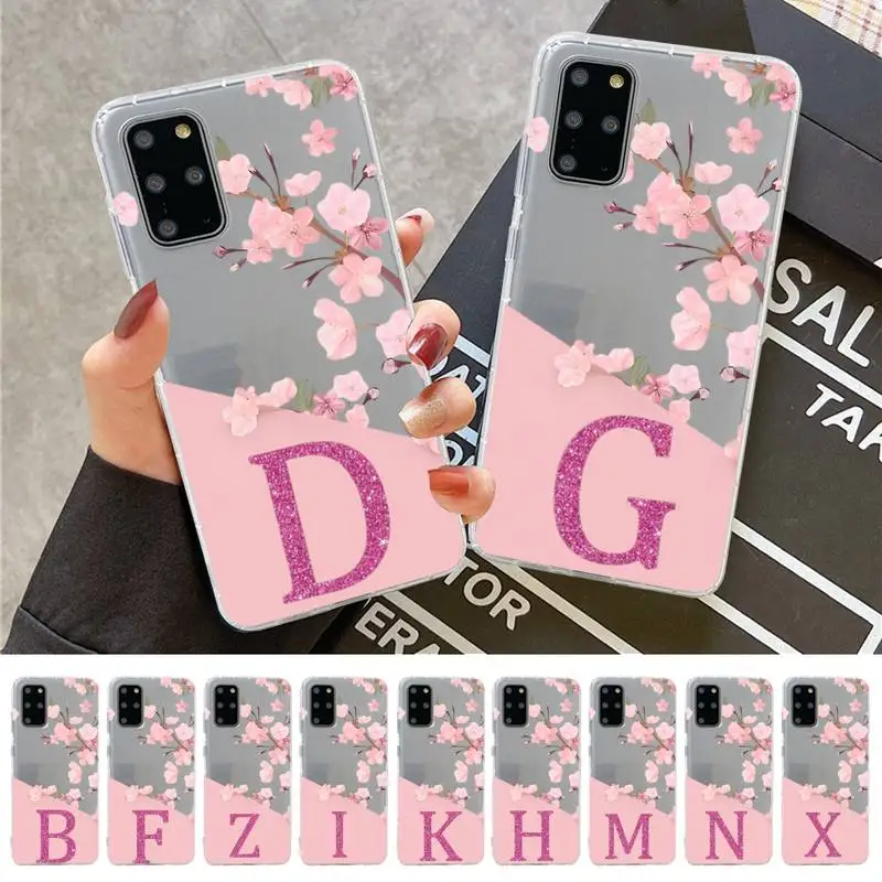 

Initial Letter A To Z Pink Peach Flowers Phone Case for Samsung A51 A52 A71 A12 for Redmi 7 9 9A for Huawei Honor8X 10i Clear