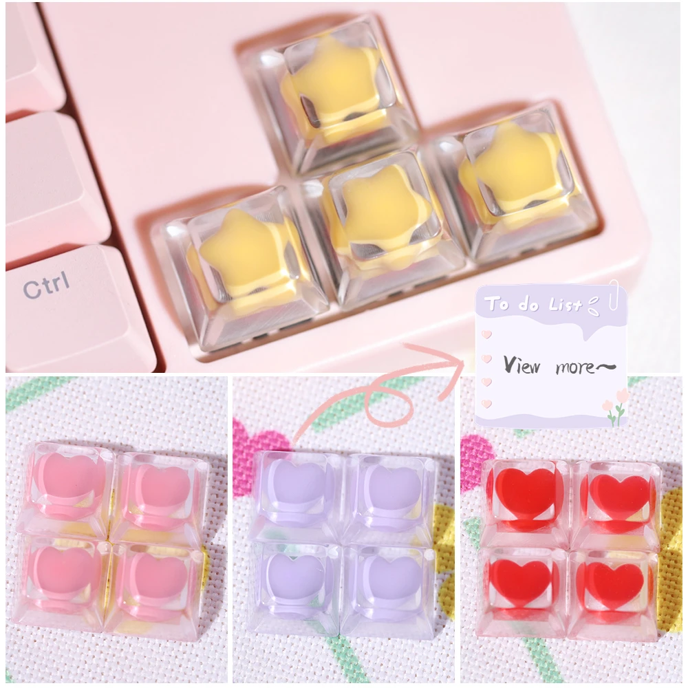 

4pc/set Cartoon Cute Keycaps Transparent Resin Mechanical Keyboard Cap For Cherry MX Switch Personality Game Backlight Keycap