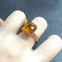 Pomellato Ring 11.6mm Big Stone Candy Color Crystal Ring Inlay Brown Zircon Crystal Ring For Women Fashion Jewelry Gift
