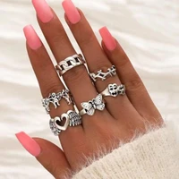 6pcs charm punk heart wing butterfly cupid rings for women gothic silver color grimace finger ring set for women party anillos