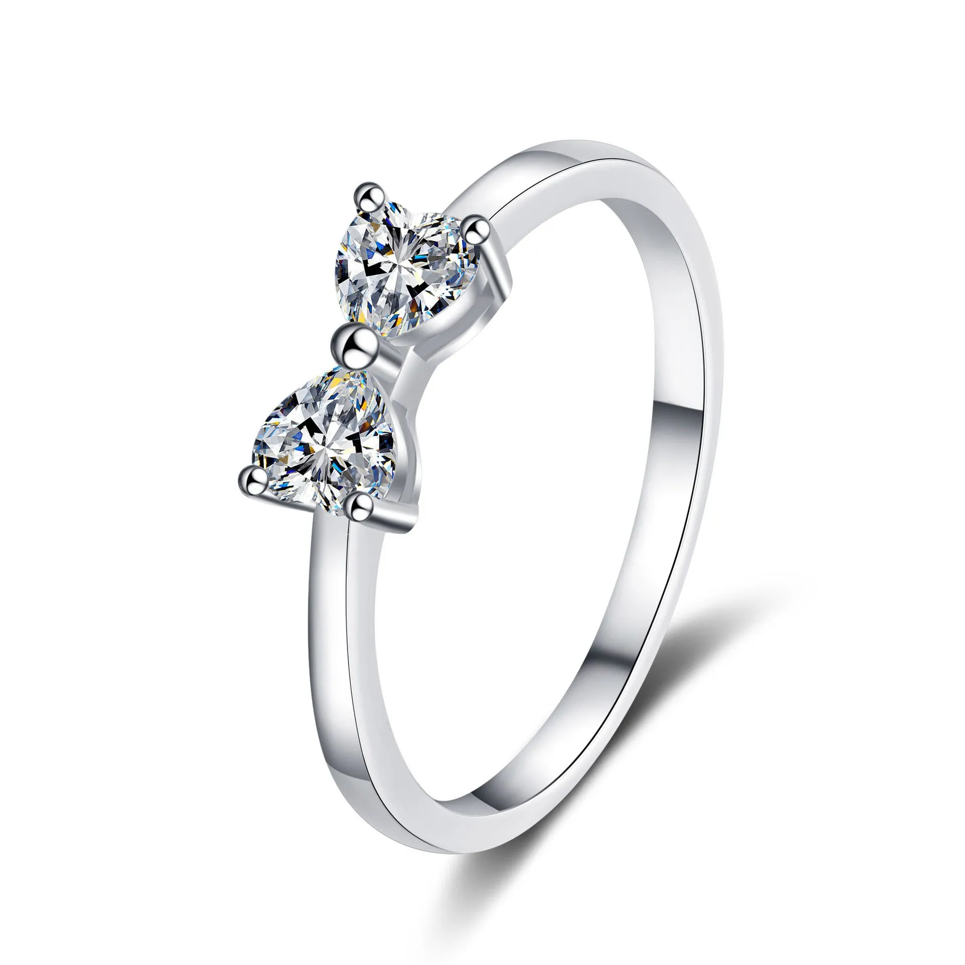 

AZ641-J Lefei Fashion Trendy Luxury Simple Classic 0.6 Moissanite Heart Bowknot Ring For Women 925 Sterling Silver Party Jewelry