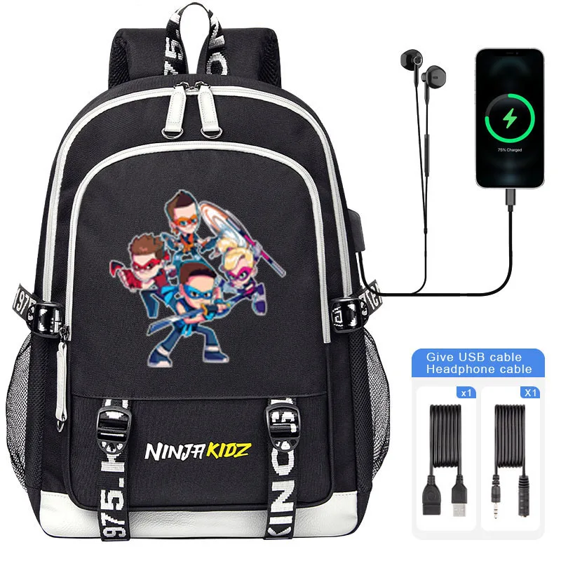 NINJA KIDZ TV Children's backpack Cartoon NinjaKidz Boy Girl School Bags For Teenager Kids USB Charging Laptop Backpack Mochila