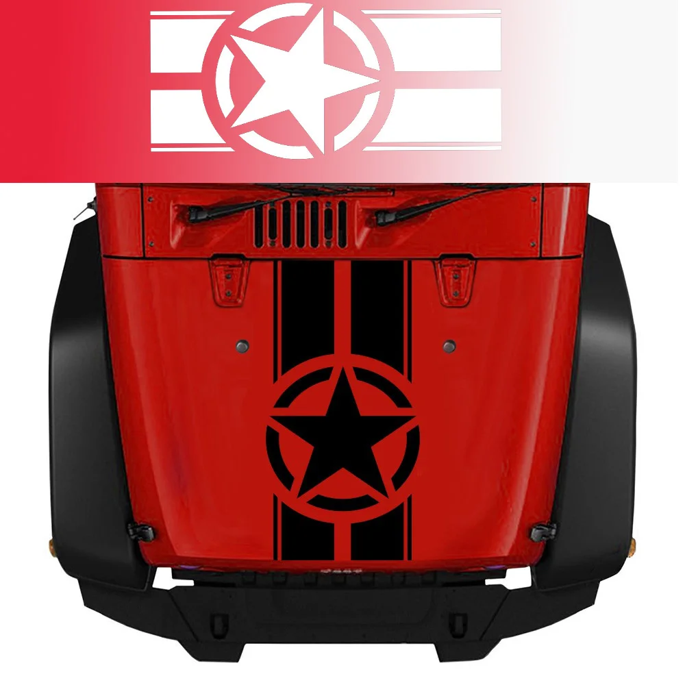 

Pickup Truck Hood Star Car Decal Sticker for Wrangler TJ LJ JK Star Army Stripes Vinyl Waterproof Decal Auto Turning Accessories
