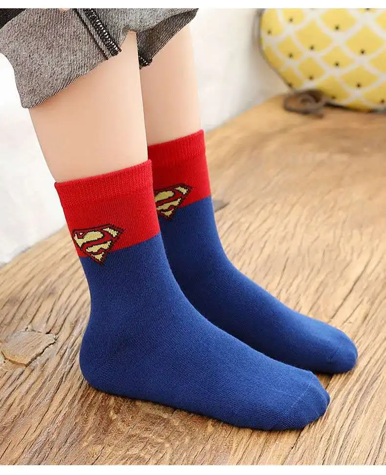 50 Pairs Cartoon Hero Series Socks Sweat Absorbent Casual Middle Tube Boy Girl Baby Middle Children Socks Spring Autumn Winter