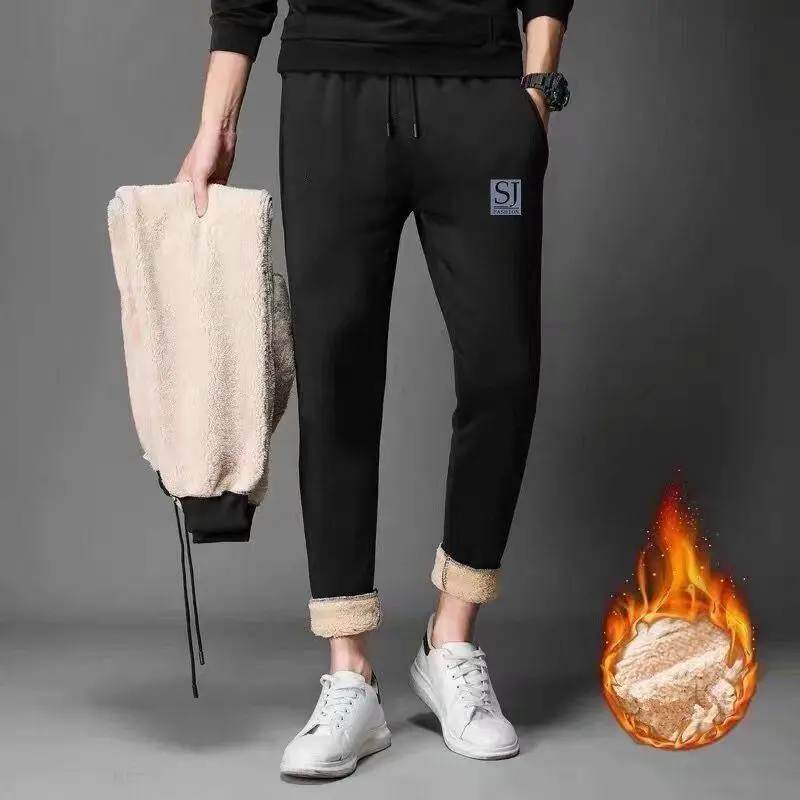 Men's Pants Fleece-lined Thickened Sports Loose Korean Sle Trendy Spring and Autumn Cotton-padded Trousers Outer Wear Berbe...