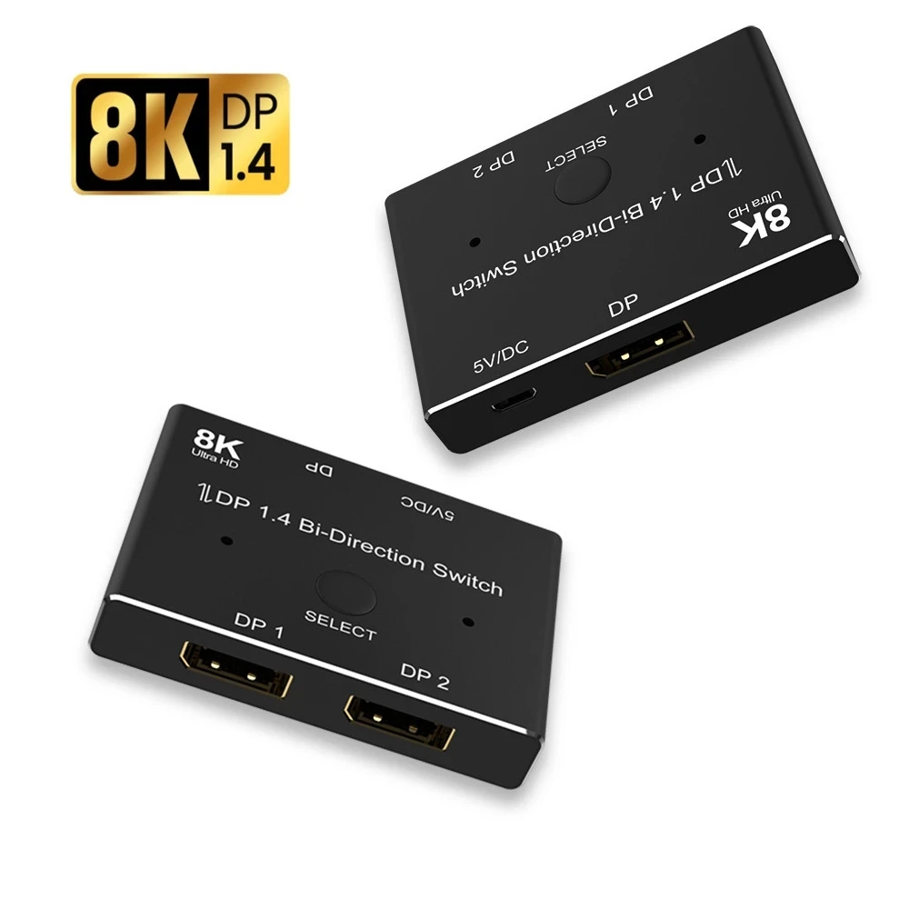 

Двухнаправленный разветвитель 8K DisplayPort 1,4 1X2 или 2x1 DP 1,4 квм 8K @ 30 Гц 4 K @ 120 Гц для нескольких источников и отображения