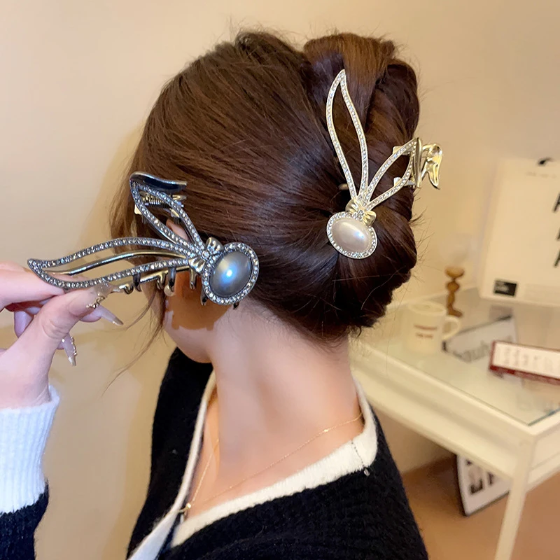 

Rabbit Hair Clip Rhinestone Hair Claw Women Shark Clip Metal Barrette Girls Hair Accessories Pan Hair Artifact