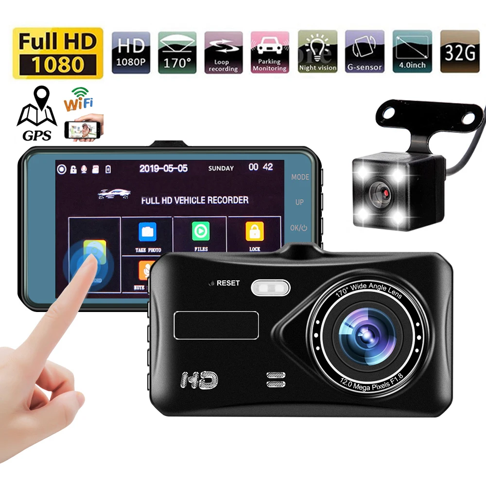 

Видеорегистратор автомобильный с сенсорным экраном 4,0 дюйма, Wi-Fi, Full HD, 1080P