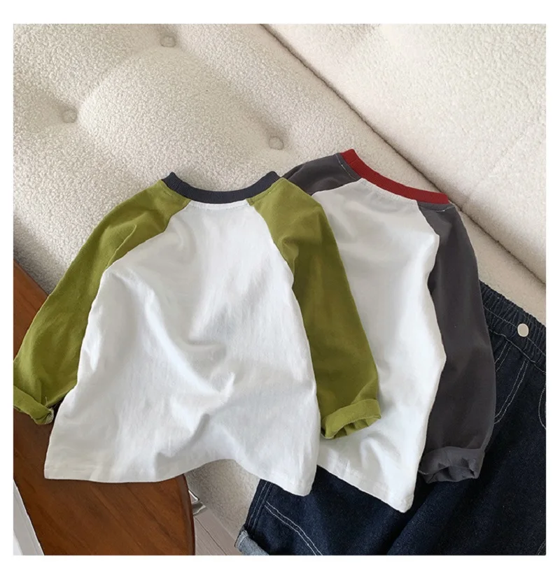 Kids Clothing T Shirts Boys Cotton Children Shirt Baby Toddler Tops Cartoon Full Long Sleevescontrast raglan Sleeve Backing