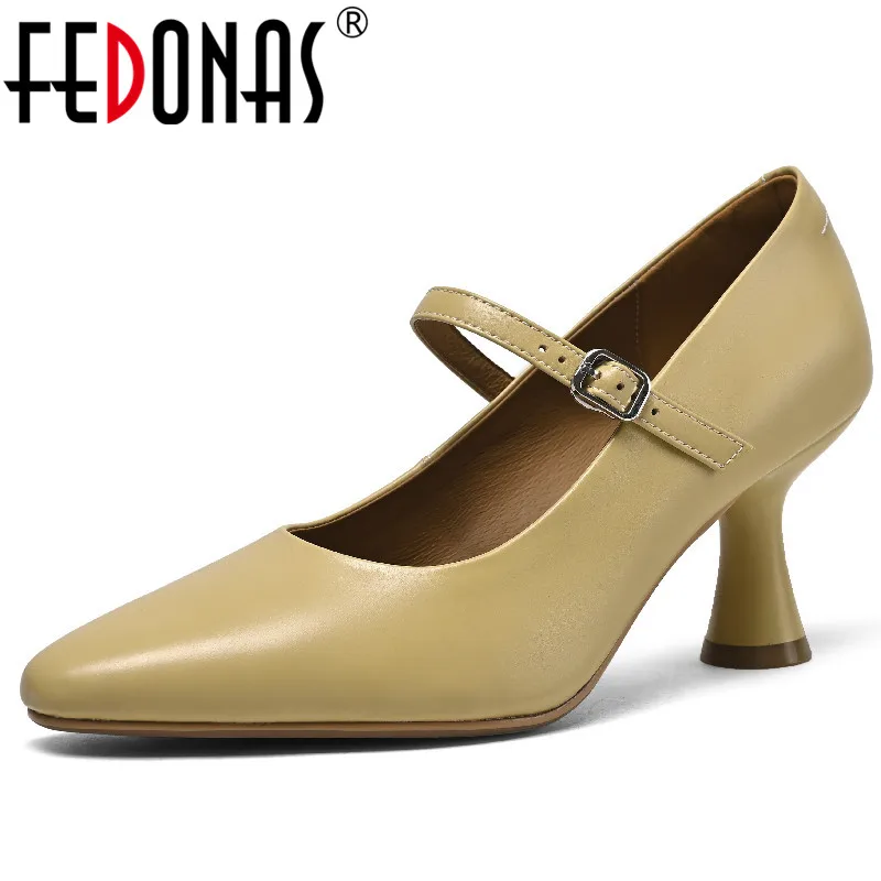 

Женские туфли-лодочки FEDONAS, винтажные элегантные туфли Mary jane из натуральной кожи на высоком каблуке для свадебной вечеринки, весна-лето 2019