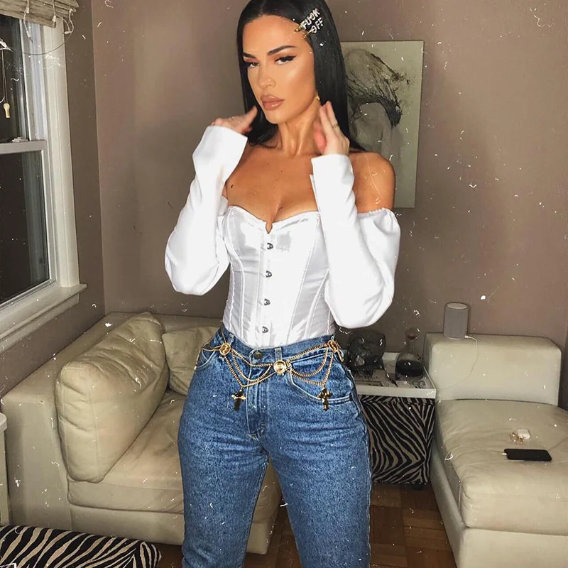 

Zabrina Corset Tops White Bustier Shaper T Shirts Y2k Steel Bone Spring Women Off Shoulder Outfits T-Shirt Body Shaping Waist