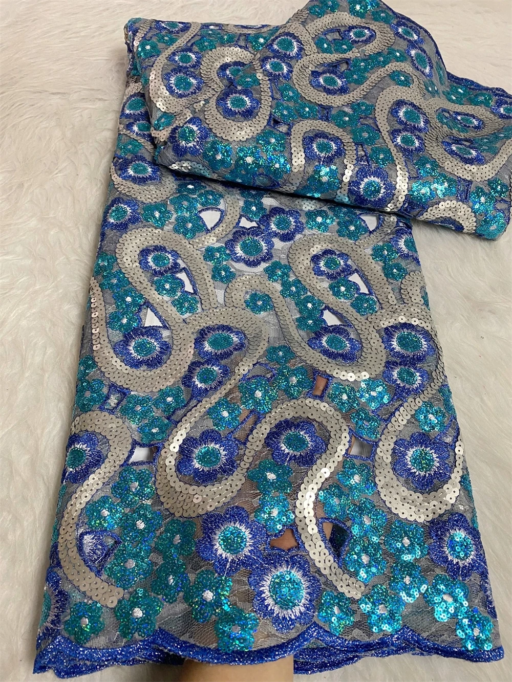 Африканская сетчатая зеленая кружевная ткань для шитья одежды блесток тюль