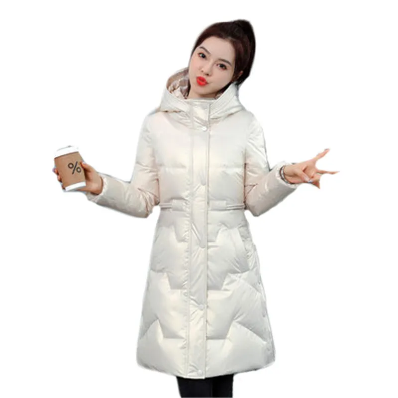 

Cotton-padded Jacket Women New Slim Mid-length Section Down Cotton Coat Hooded Shiny Plus Velvet Thick Warm Winter Jacket JD2014