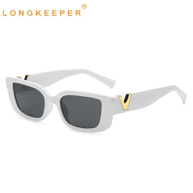 

2023 Vintage Black Retro Small Frame Rectangle Sunglasses Men Women Letter V Sun Glasses Woman 2023 Long Keeper Oculos De Sol