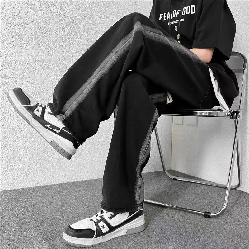 High Street New Men's Pants Spring and Autumn Male Straight Denim Pants Baggy Jeans Wide Leg Trousers Korean Street Fashion