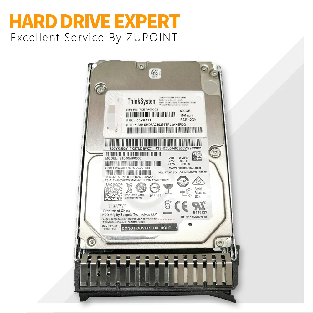 

ZUPOINT FOR 7XB7A00022 2.5" 600GB 15K SAS 12Gb Hot Swap 512n HDD 00YK011 Hard Drive