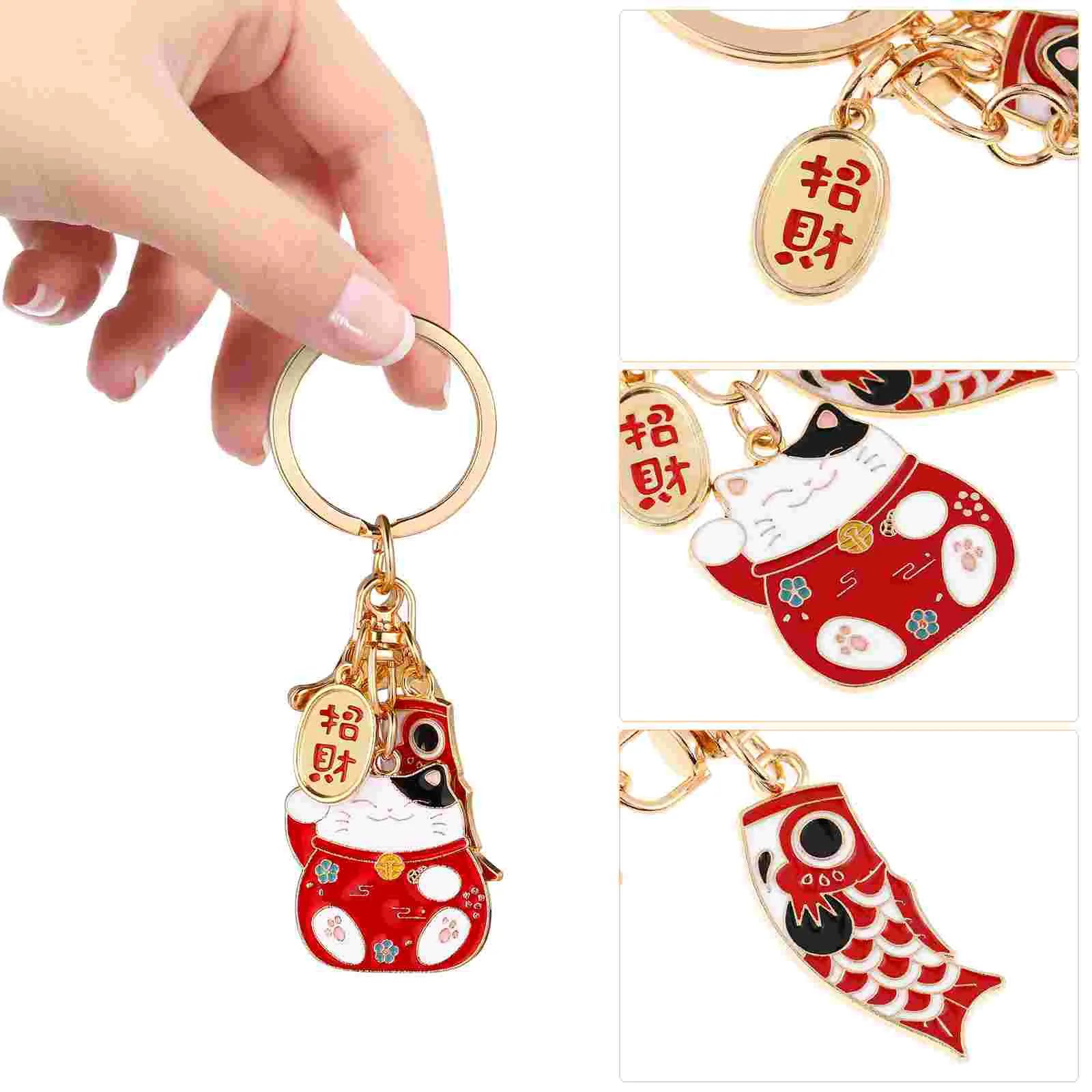 

2 Pcs Fortune Cat Keychains Japanese Style Lovely Personalized Pendants Key Chains Key Holders