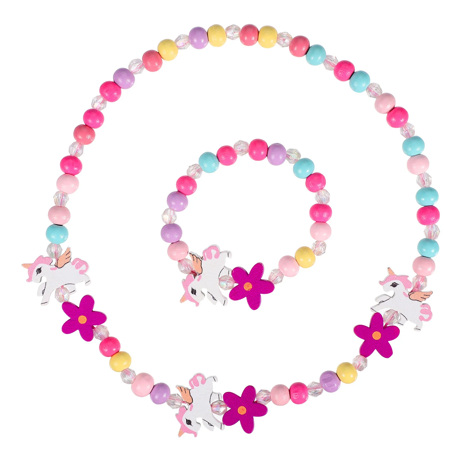 

Kids Necklace Girls Beaded Jewelry Unicorn Cartoon Wood Wooden Toddler Decorative Bracelet Children's