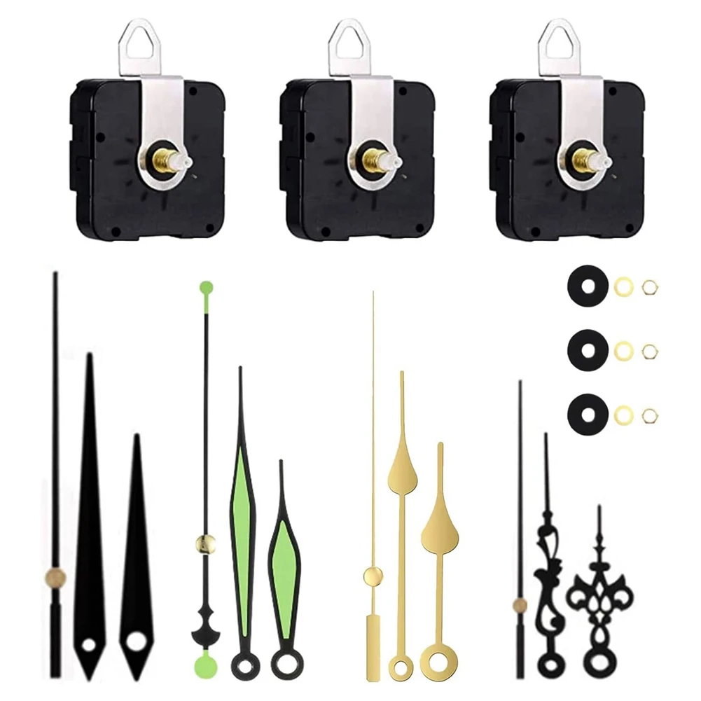 

Wall Clock Mechanism with 4 Pairs of Different Hands, Long and Short Shaft Silent Clock Movement, for Clock Repair