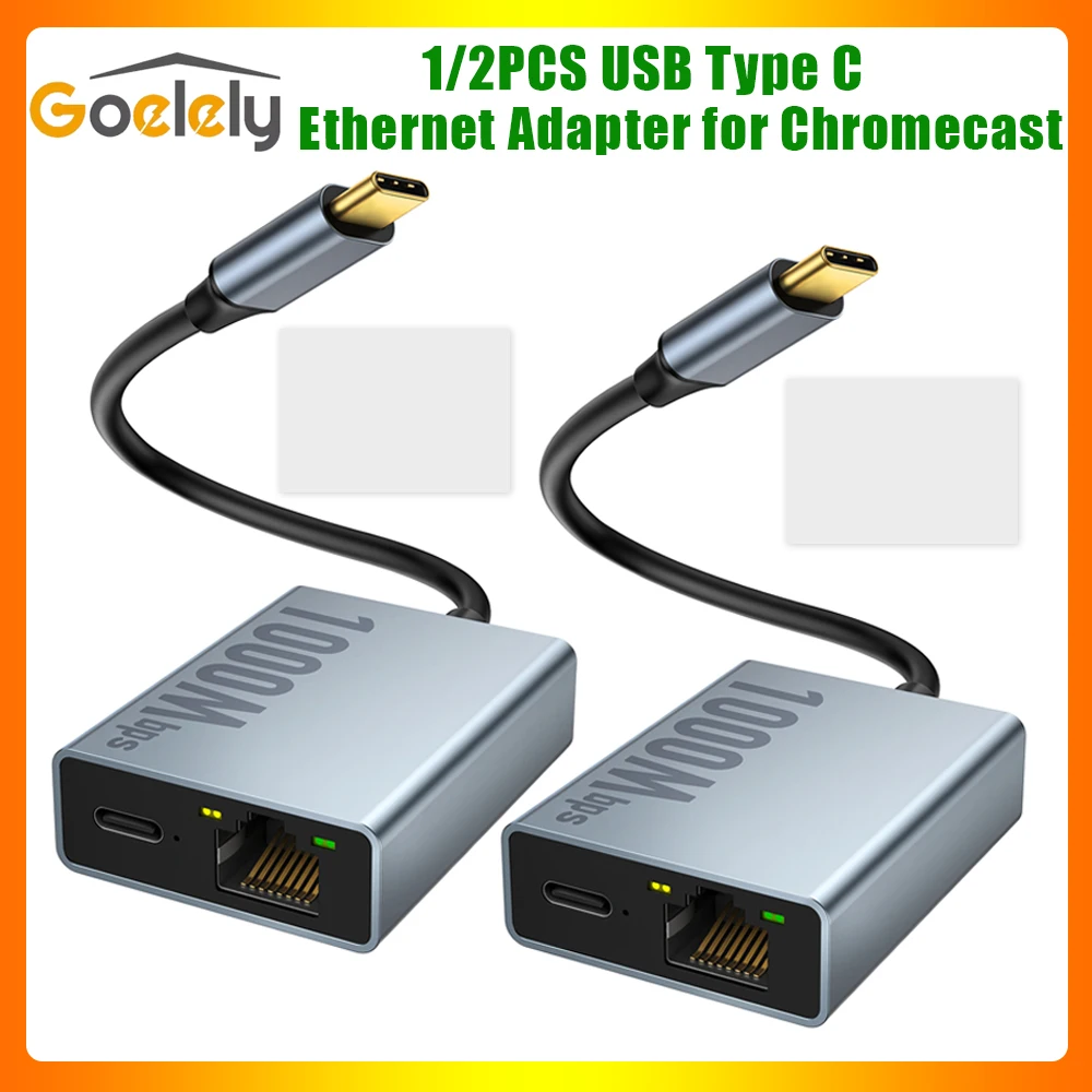 Фото Ethernet-адаптер Goelely 2025 USB Type C для Chromecast с Google TV RJ45 1000 Мбит/с Ethernet-адаптером Plug & Play для Smart TV №1