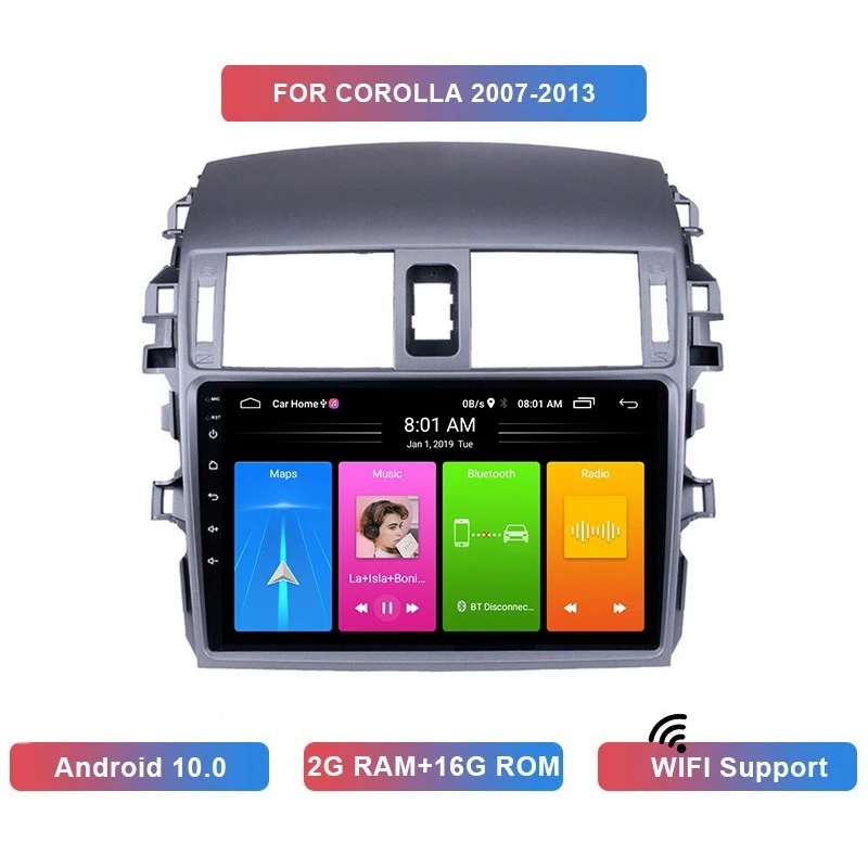 

9 Inch Android 10 HD Car MP5 Player Stereo Radio 2+16GB Wifi Bluetooth GPS Navigation For Toyota Corolla 2007-2013