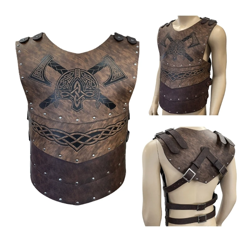 

Viking Gladiators Chest Armors Medieval PU Leather Breastplate Vest Knight Cosplays Costumes-Armours For Party