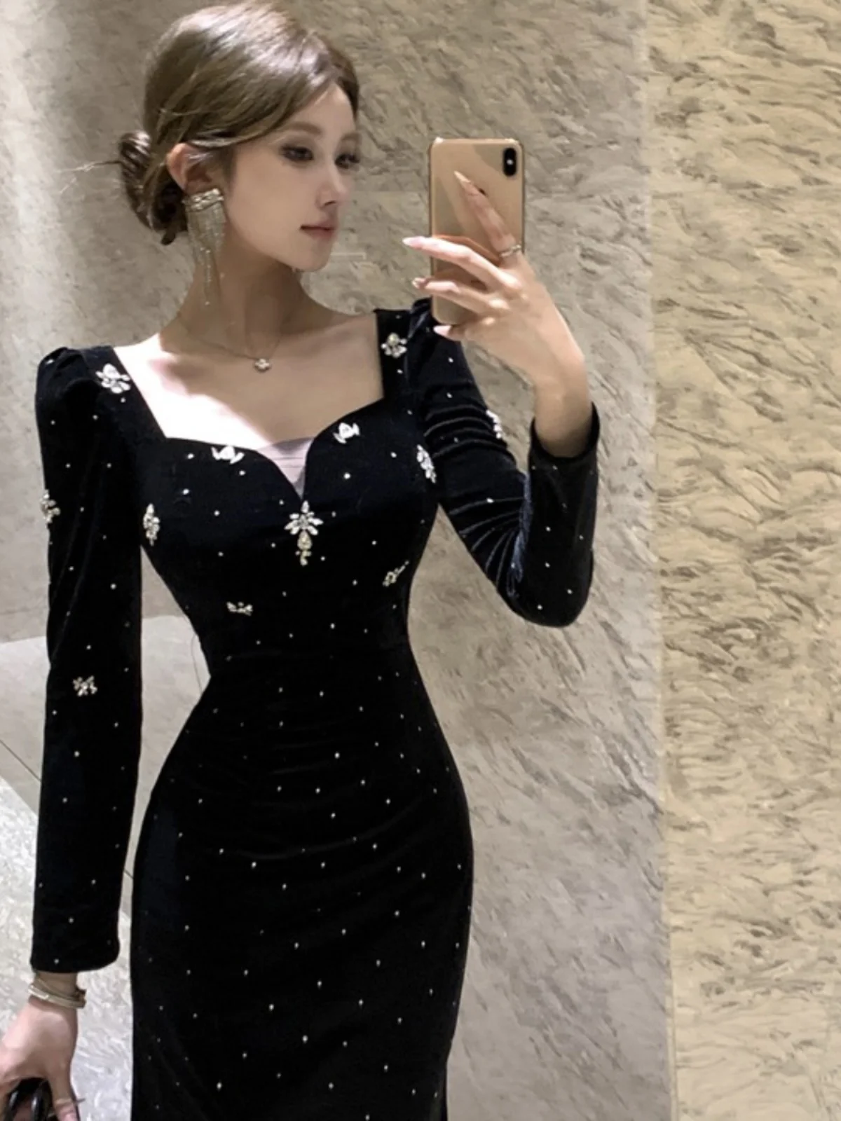 Французское светское темпераментное платье High Sense Light Luxury Вечернее Тяжелая