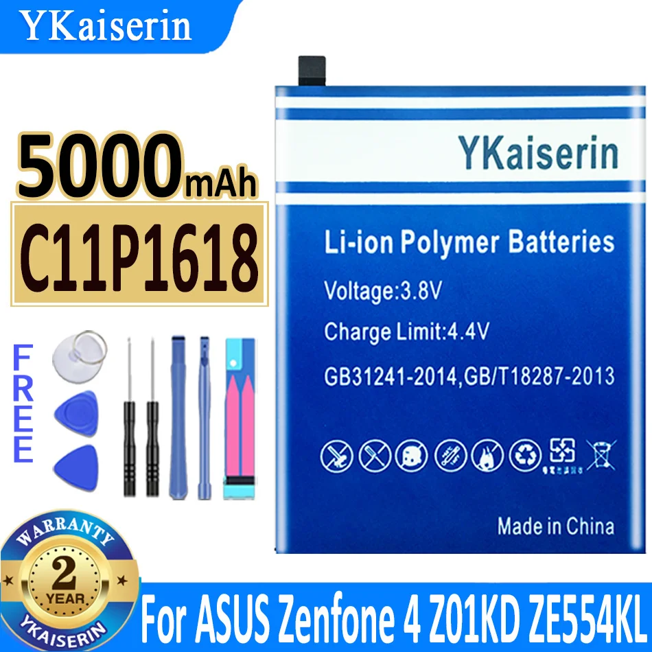 

YKaiserin For ASUS C11P1618 Phone Battery For ASUS Zenfone 4 Zenfone4 Z01KD ZE554KL 5000mAh High Capacity batteria + Free Tools